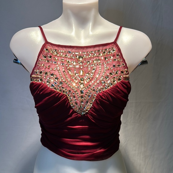 B Darlin Red Embellished Crop Camisole - Picture 1 of 7